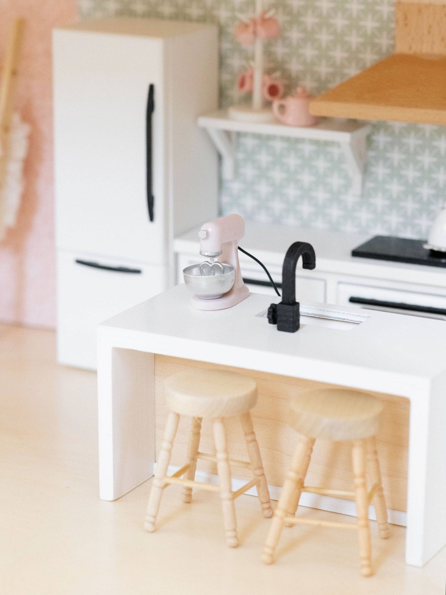 Dollhouse Refrigerator | White with Black Hardware