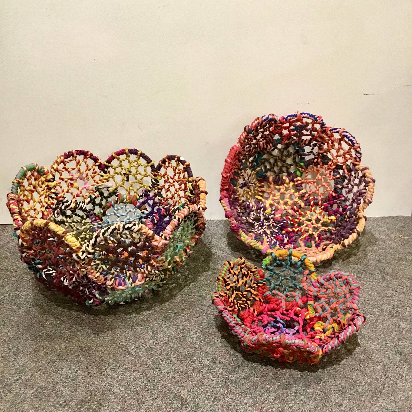 Colorful Jute Flower Baskets, 3-Piece Set