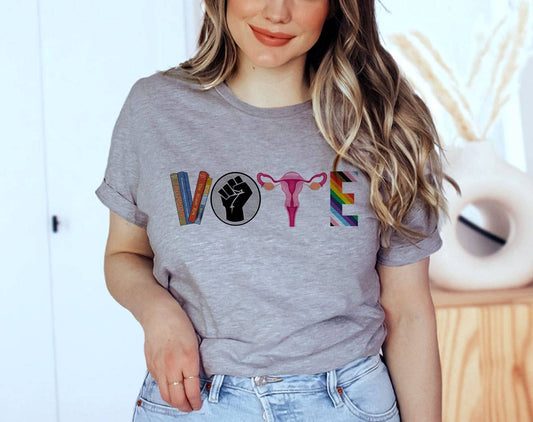 Vote - BLM Banned Books Female Gay Trans Rights T-Shirt