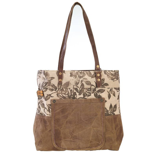 Cinnamon Floral Tote With Front Pocket