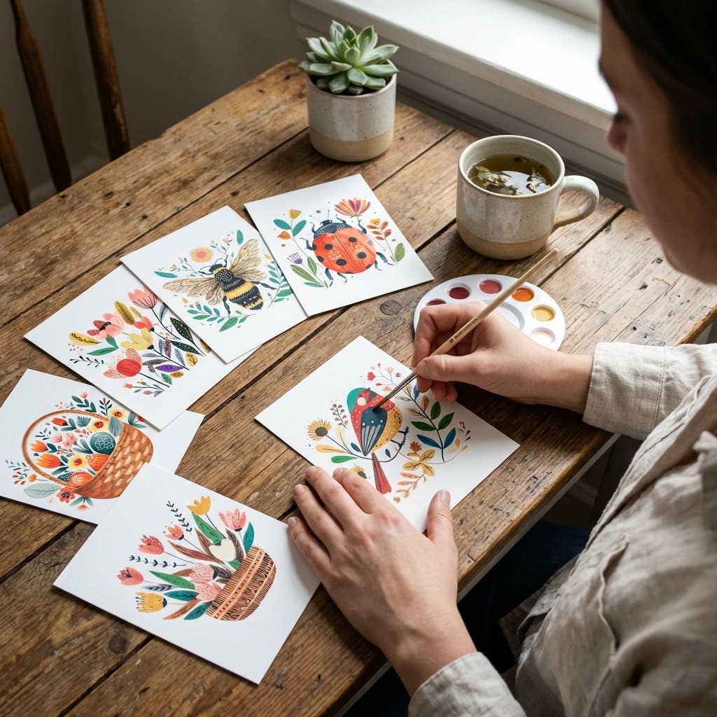 All-in-One Watercolor Art Prints + Postcards: Folk Art (Copy)