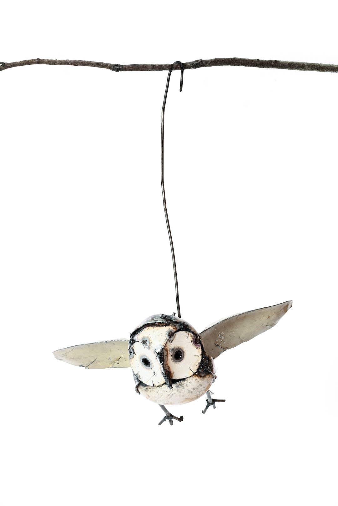 Owl in Flight Recycled Metal Hanging Sculpture