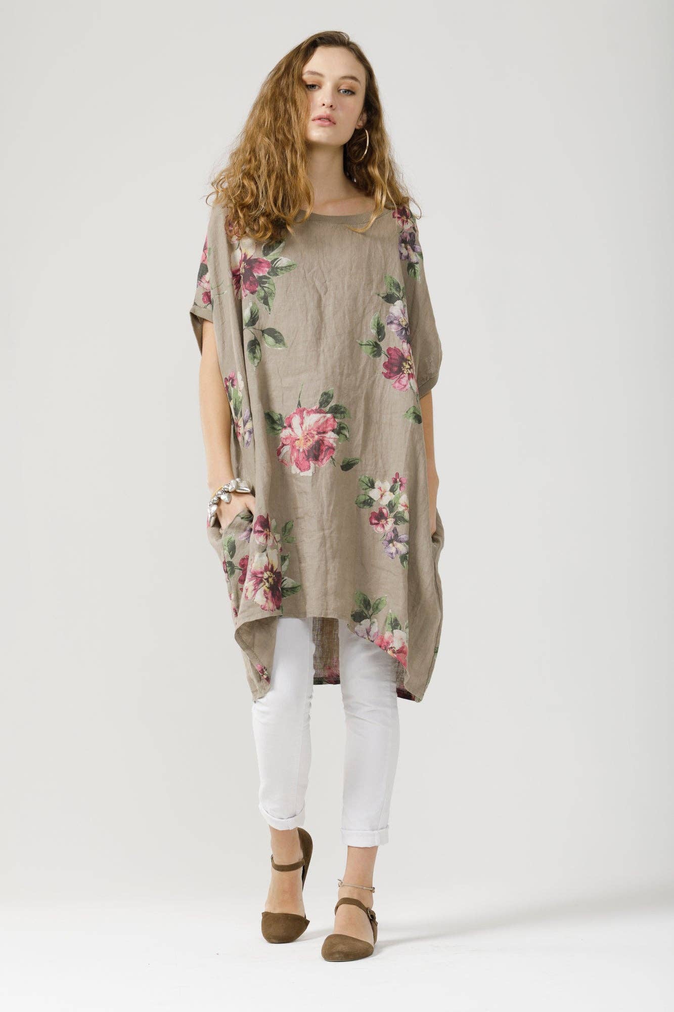 Rosabella linen Dress . Cocoa Floral