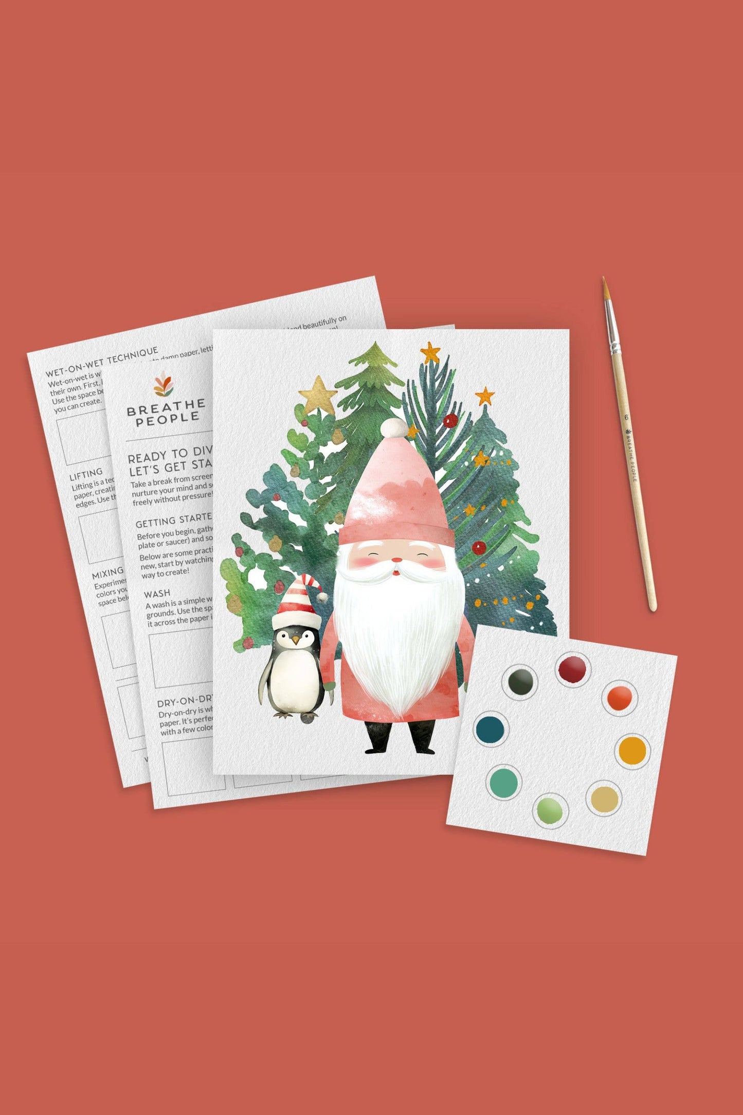 Holiday Santa Watercolor Kit — Beginner Art Kit for Adults