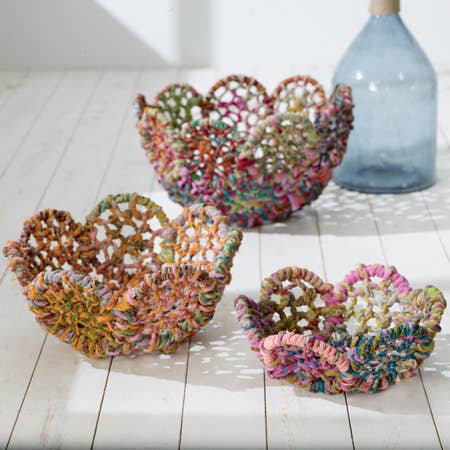 Colorful Jute Flower Baskets, 3-Piece Set