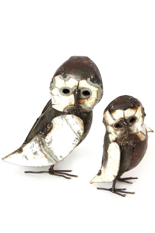 Recycled Metal Curious Owl Sculptures