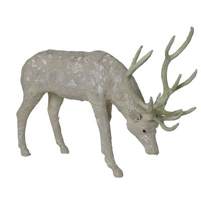 Scandinavian Stag Grazing - Lrg - Embroidered White