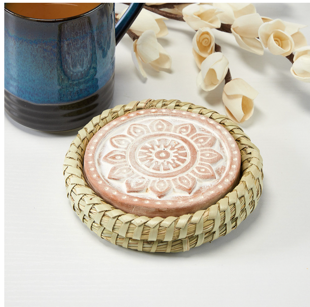 Mandala Warming Coaster with Kaisa Grass Basket