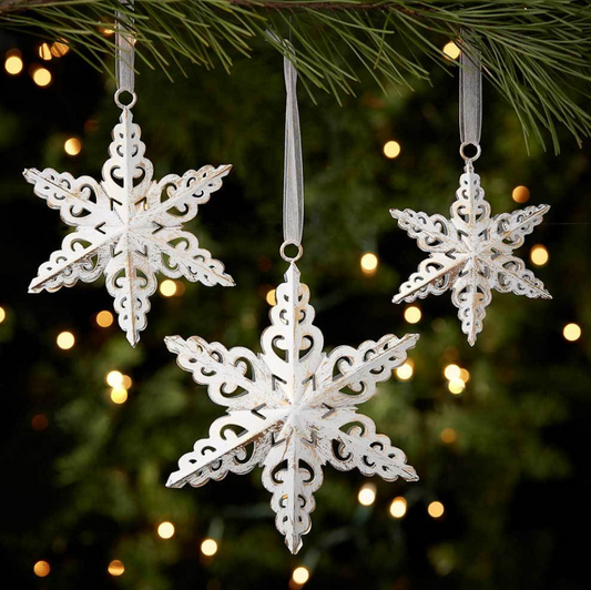 Antique White Snowflake Ornament Set