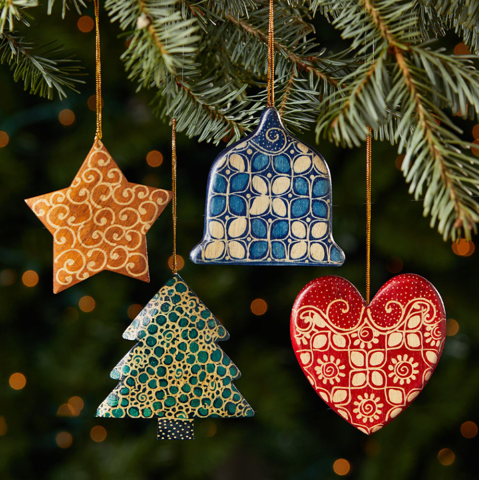 Batik Christmas Cookie Ornaments - Set of 4