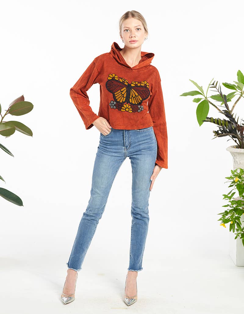 Womens Clothing - Butterfly Hoodie Top (KT-1525)