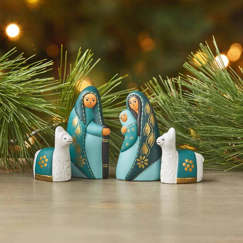 Tranquil Teal Christmas Nativity Set