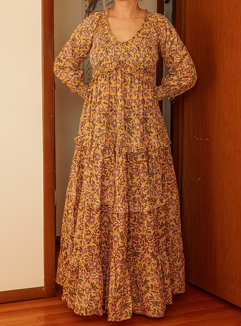 ORGANIC Cotton Block Printed Maxi Dress, Floral EMILIA Dress