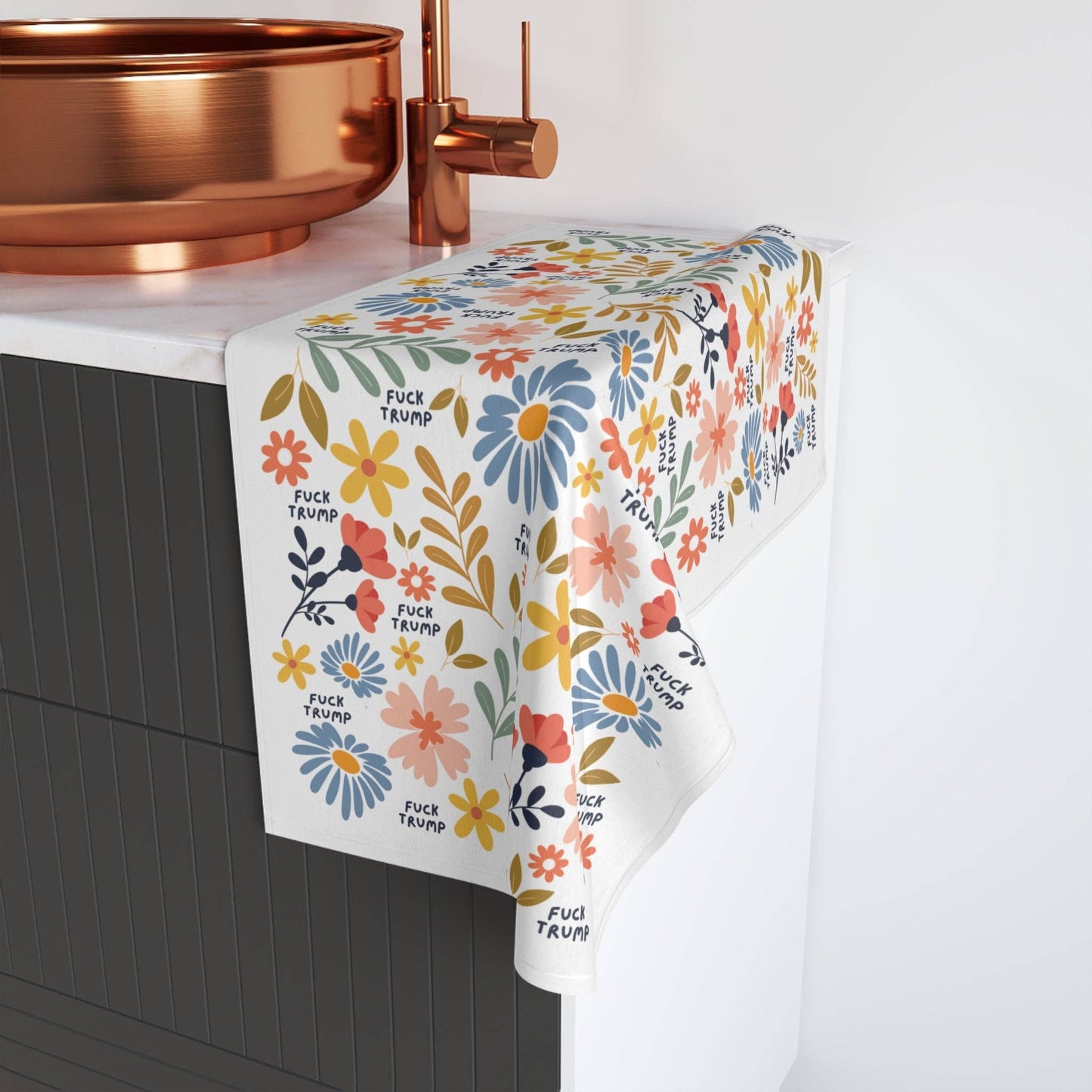 Fuck Trump Retro Flower Hand Towel