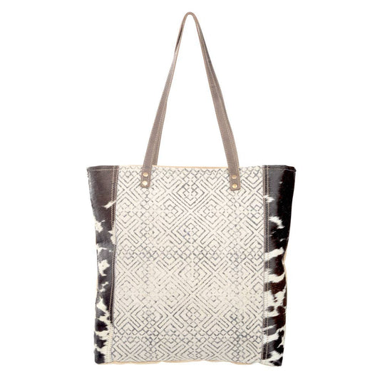 Geometric Front Panel Tote Bag With Cowhide