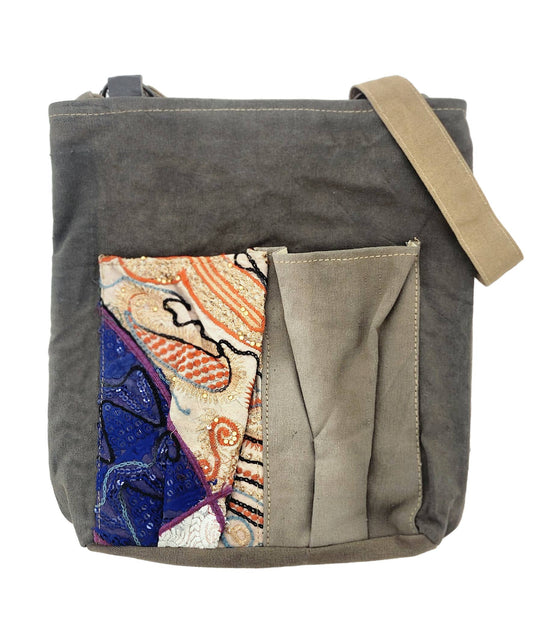 Recycled Military Tent Backpack/Crossbody w/ Vintage Fabric