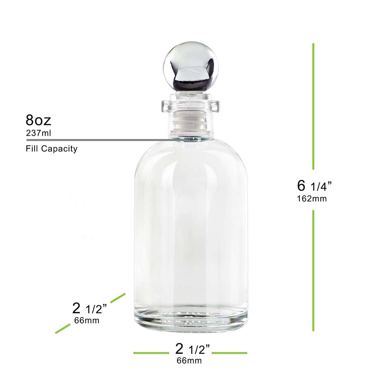 Apothecary 8 Oz Recycled Glass Bottle W/ Glass Top