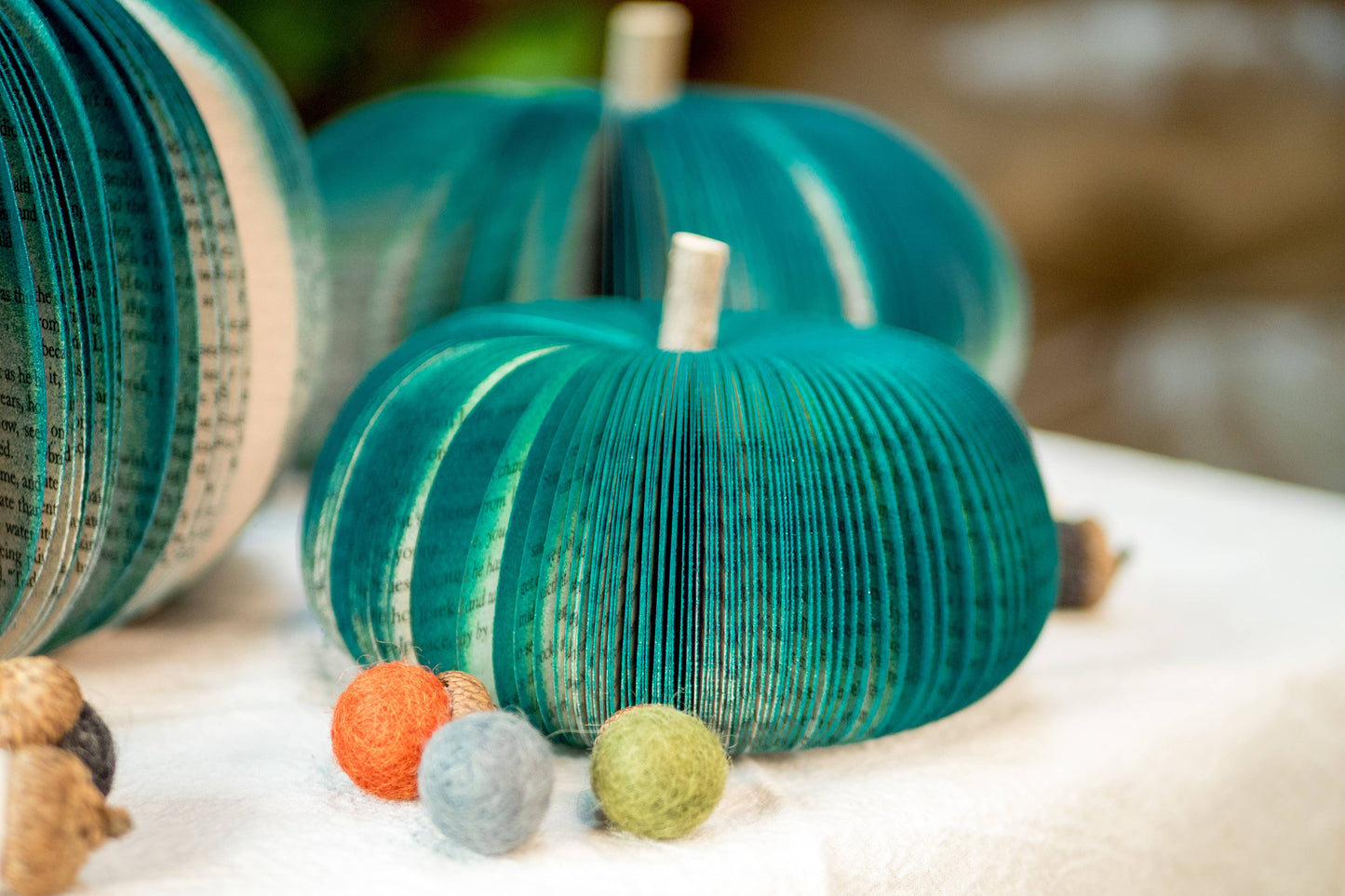 Book Pumpkin, Dark Teal, Fall and Halloween Decor