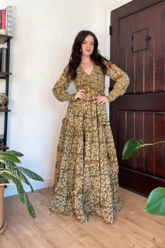 ORGANIC Cotton Block Printed Maxi Dress, Floral EMILIA Dress