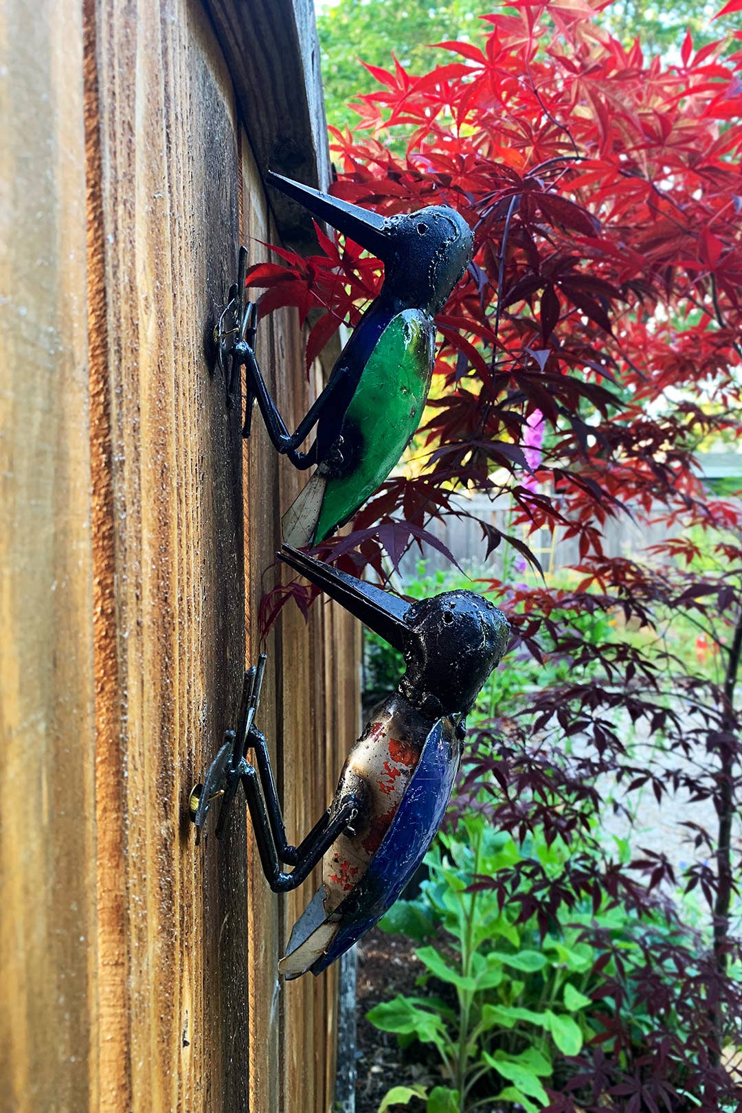 Colorful Recycled Oil Drum Hanging Woodpecker Sculpture