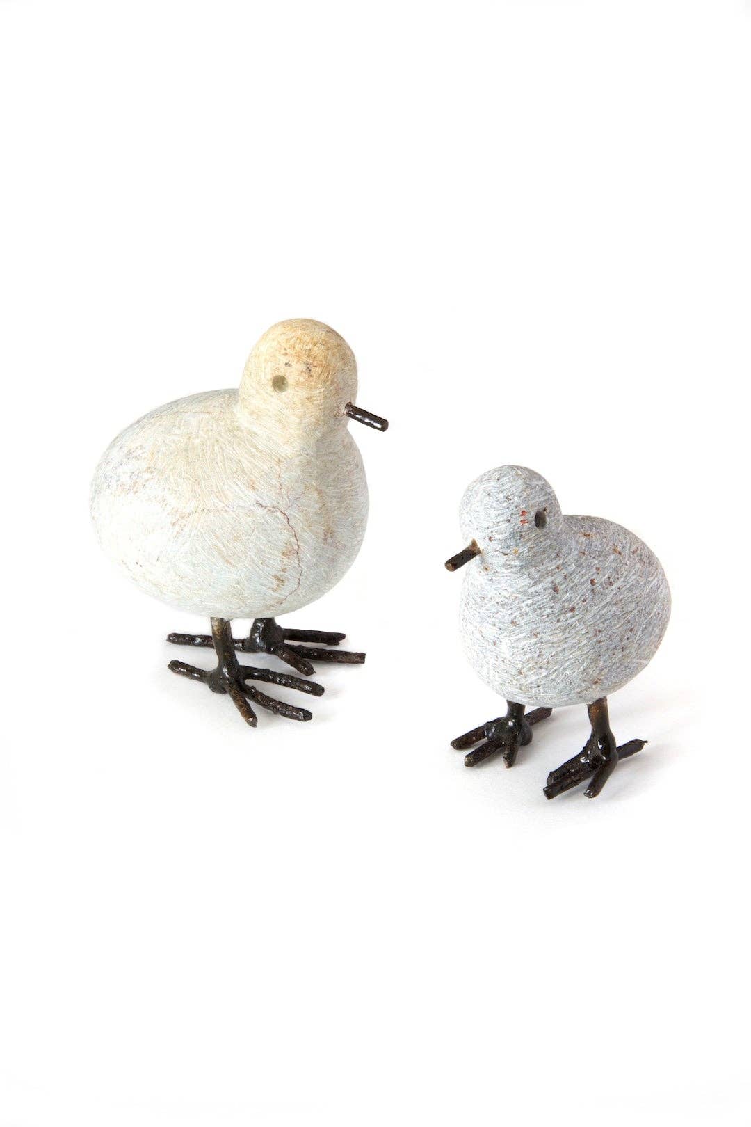 Tiny Stone and Recycled Metal Chickadee Bird Sculptures