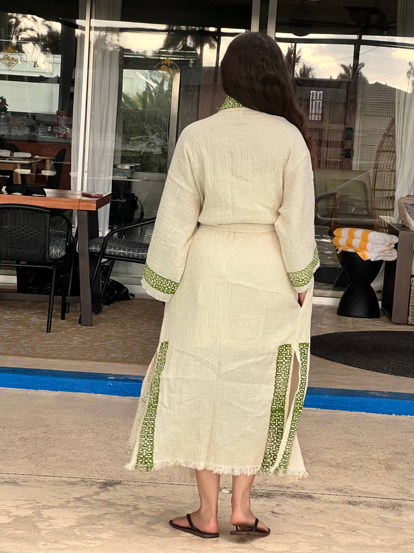 Boho Kimono Robe - Handmade Muslin  Kimono Green Print
