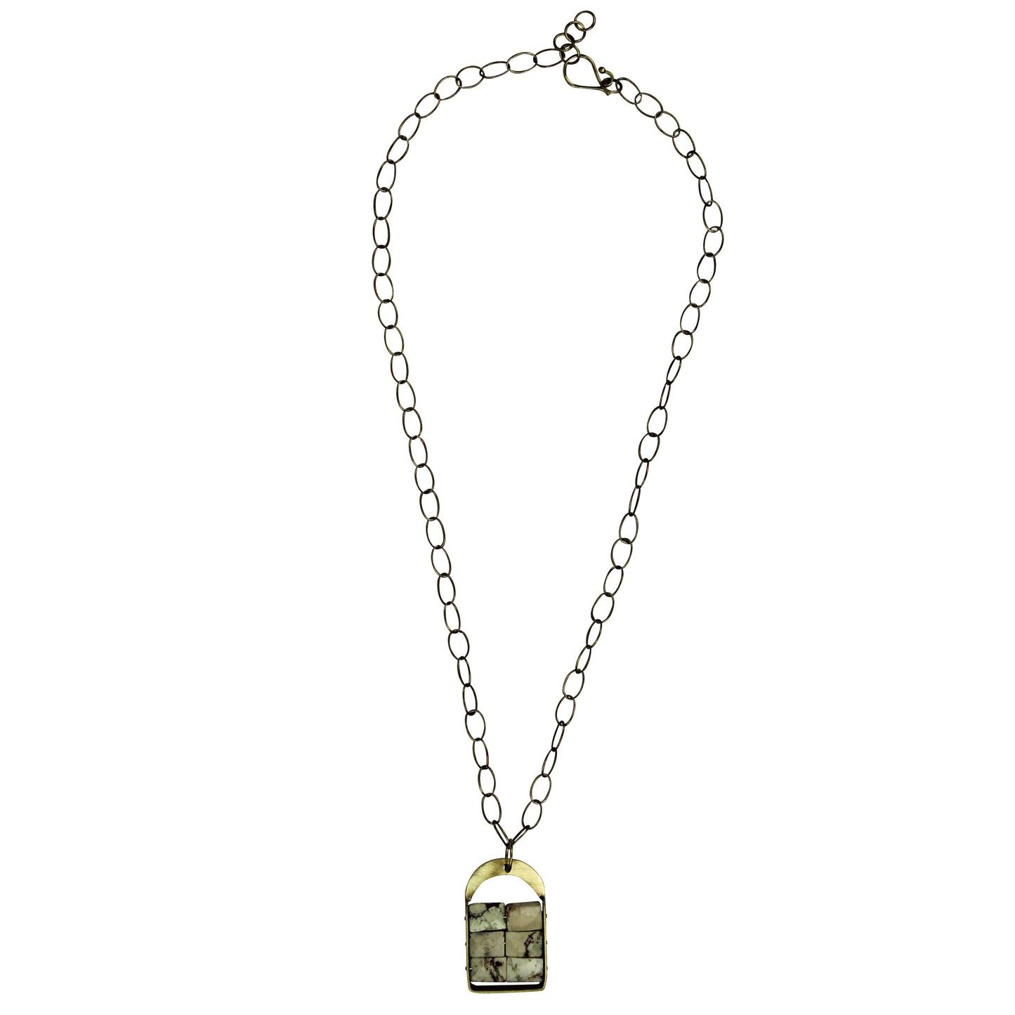 Capsule Necklace, Brass, Chrysoprase