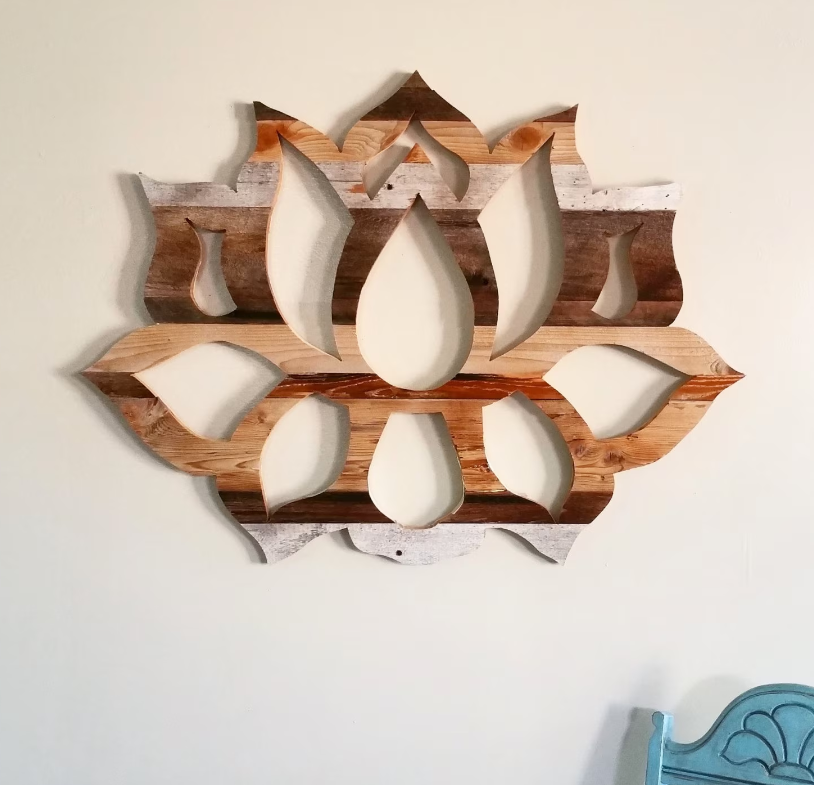 Lotus flower wall art, handcrafted reclaimed wood wall art - Sold Out but can order