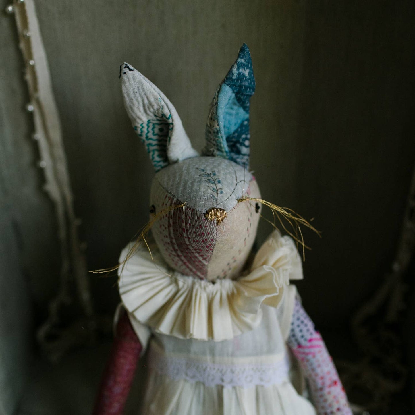 Kantha Ruffle Bun Rag Doll - Cotton-filled Art Doll