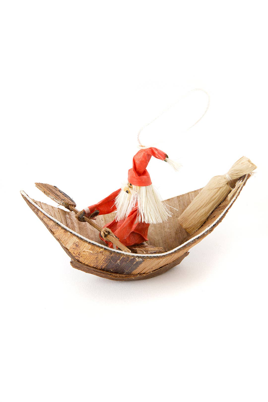 Banana Fiber Santa in Boat Ornament