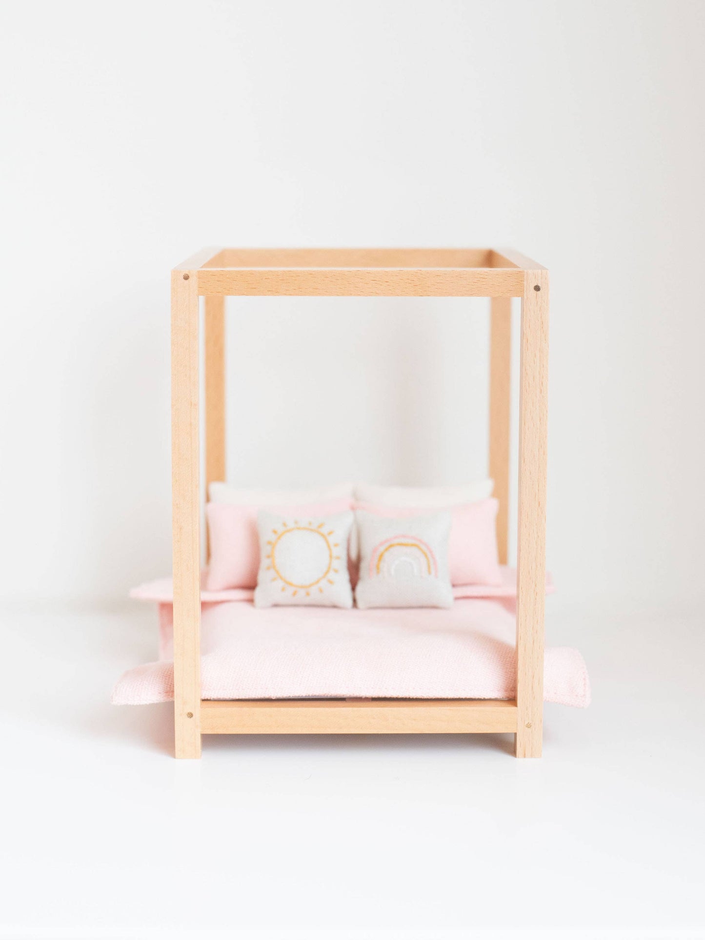 Four Poster Bed + Mattress | Natural Wood
