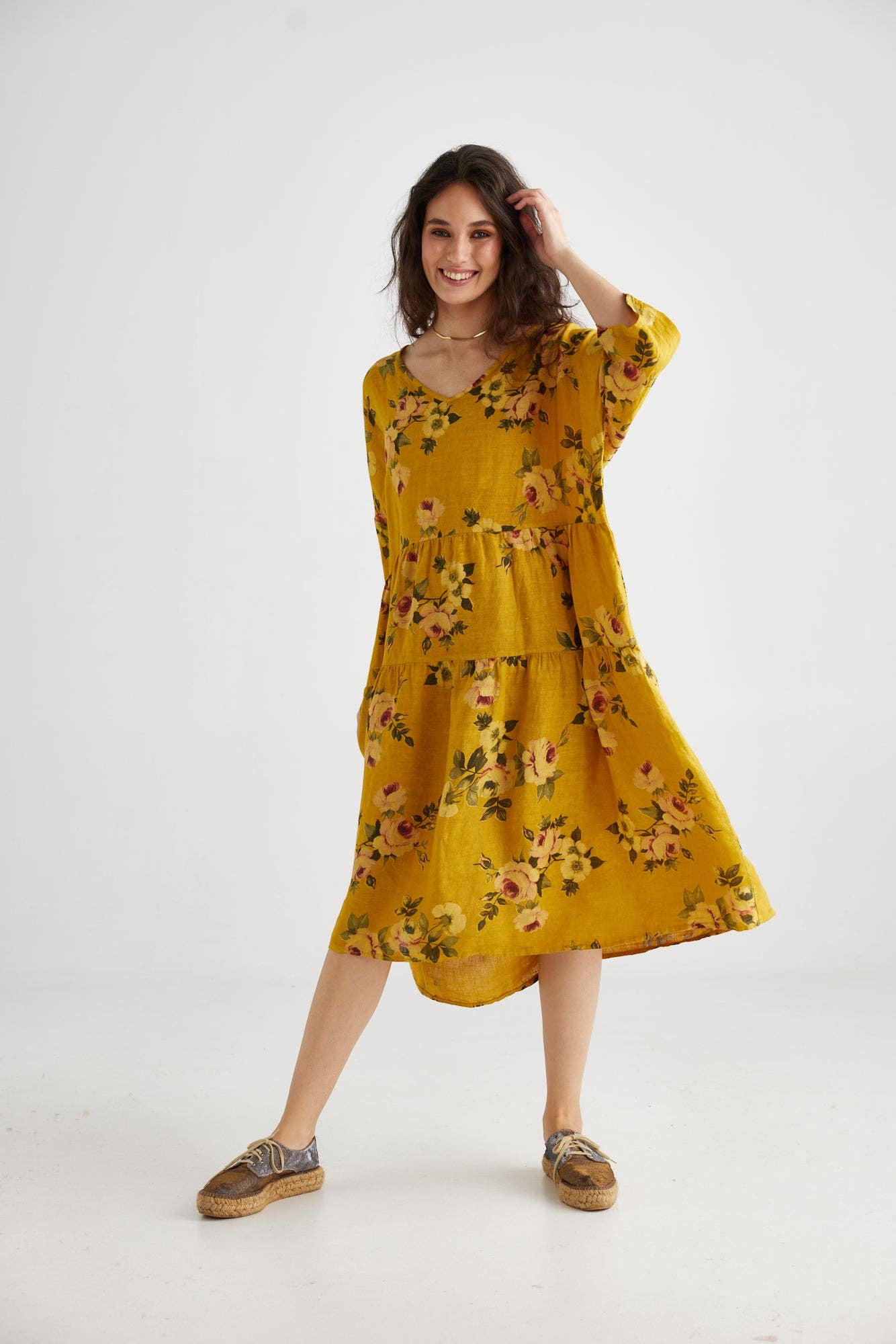 Stella floral linen dress. Sunflower Rose
