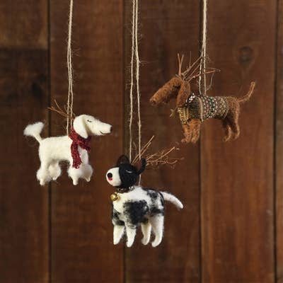 Reindog Daschund with Antlers Ornament, Felt