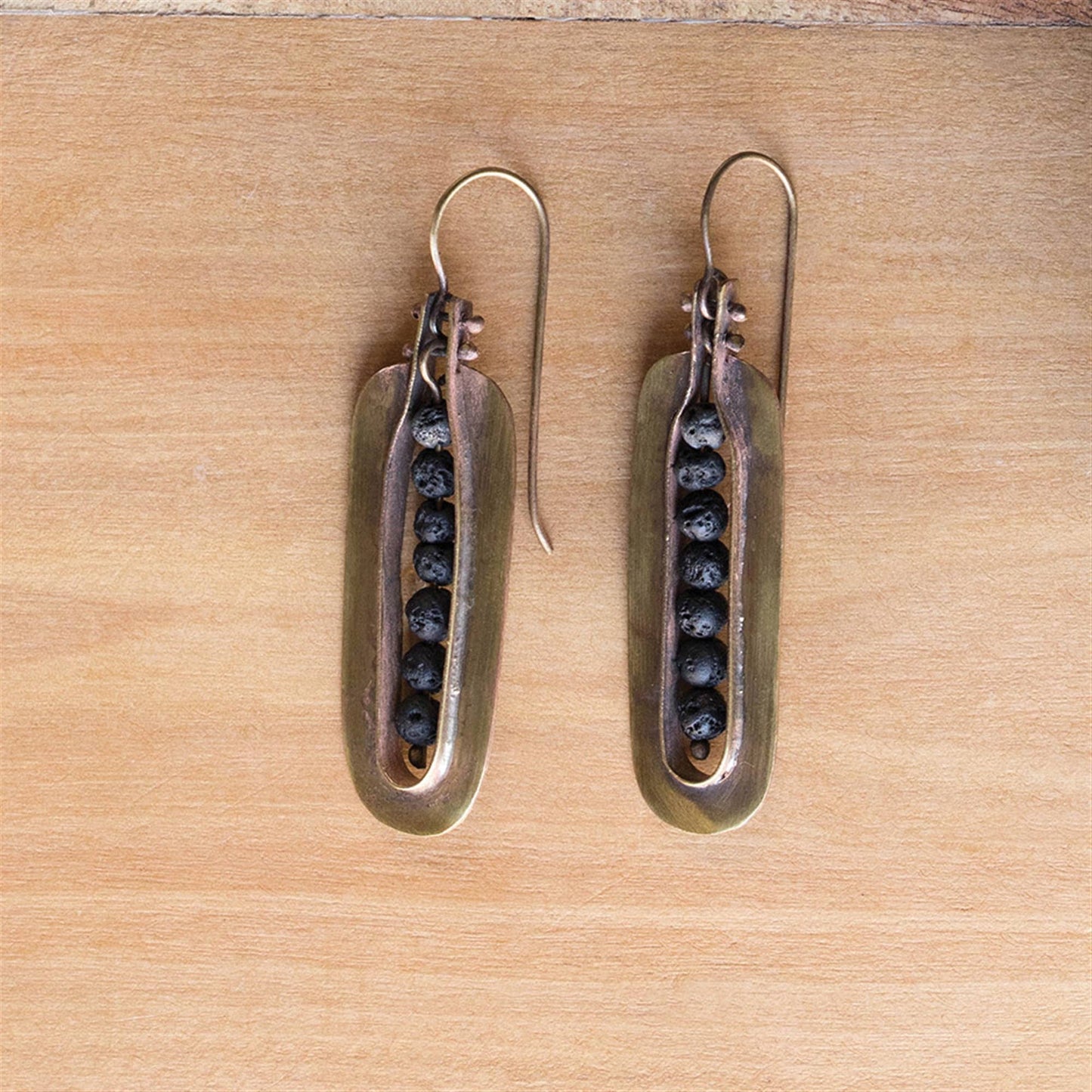 Kona Brass Earrings - Lava Stones