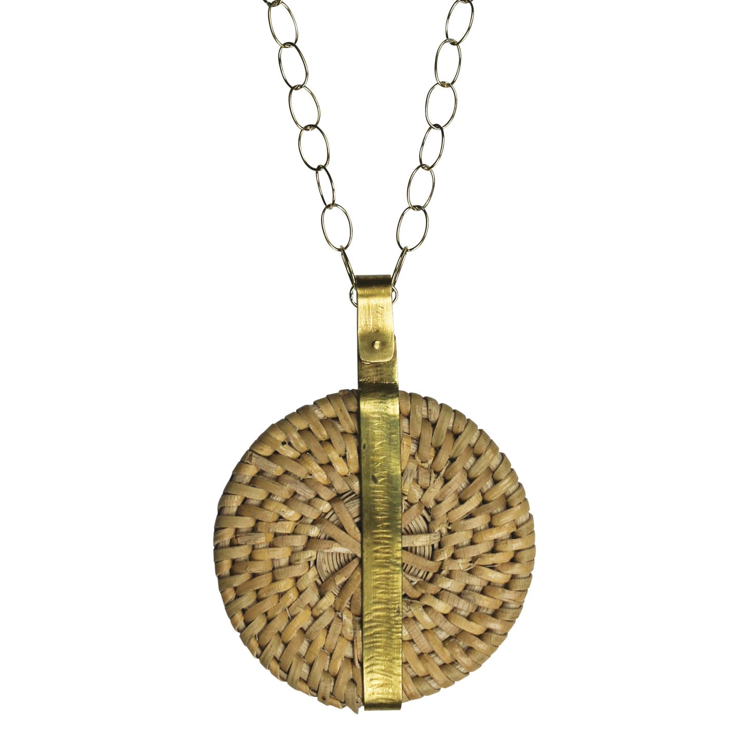 Biscayne Rattan Necklace with Brass Band