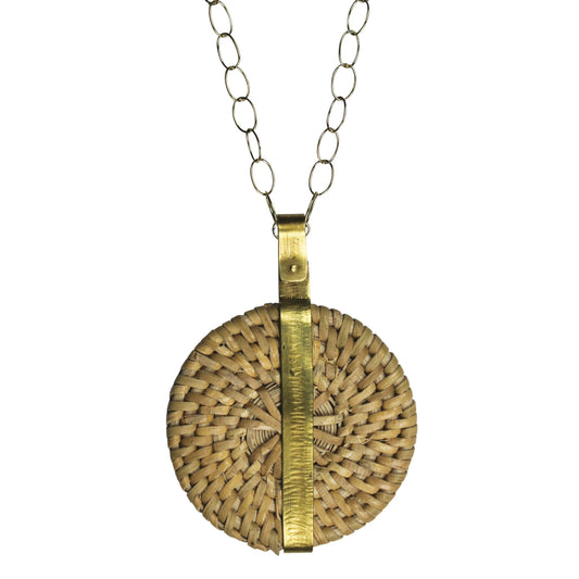 Biscayne Rattan Necklace with Brass Band