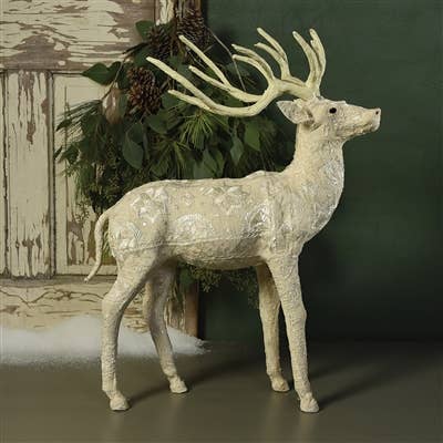 Scandinavian Stag Standing -  Lrg - Embroidered White