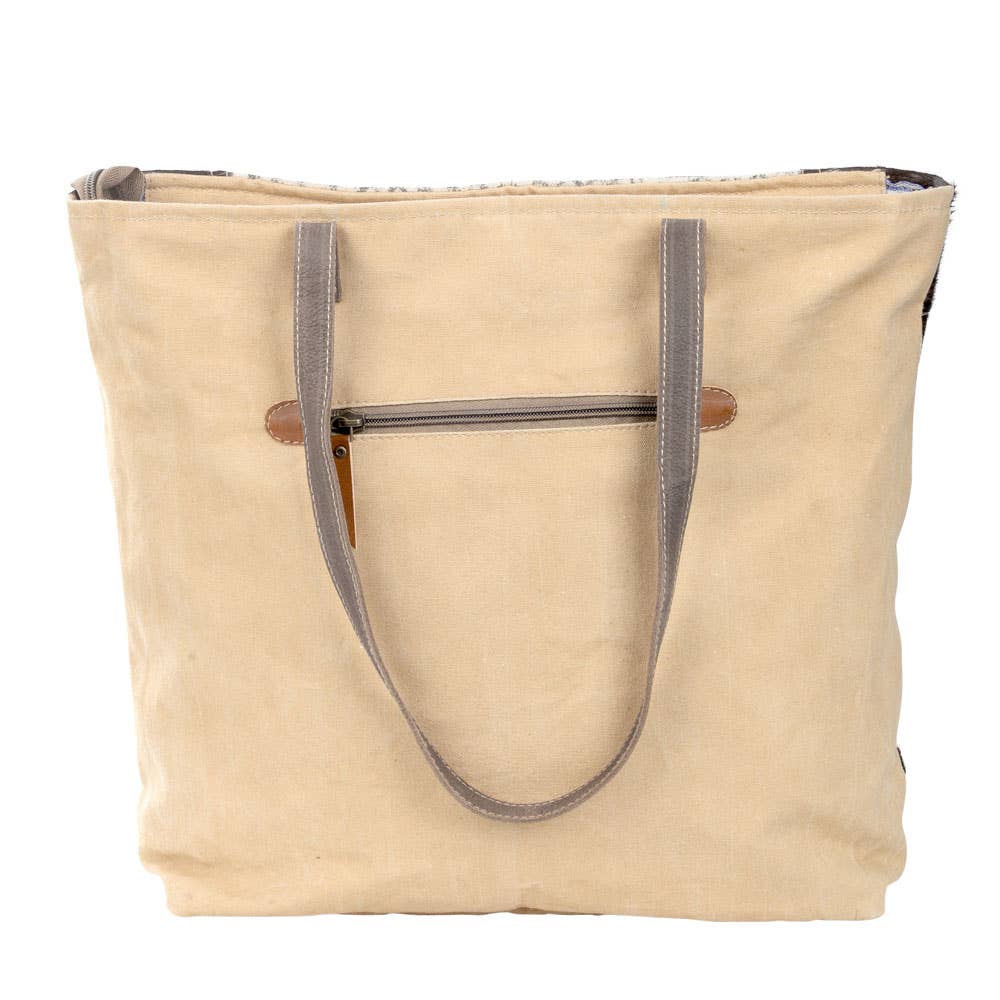 Geometric Front Panel Tote Bag With Cowhide