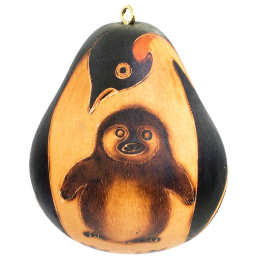Penguin Mom & Chick - Gourd Ornament - Nature Inspired