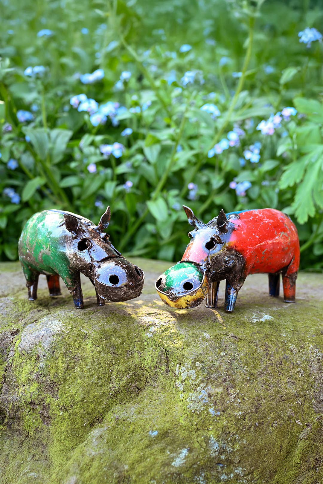 Tiny Colorful Recycled Oil Drum Hippo Sculpture