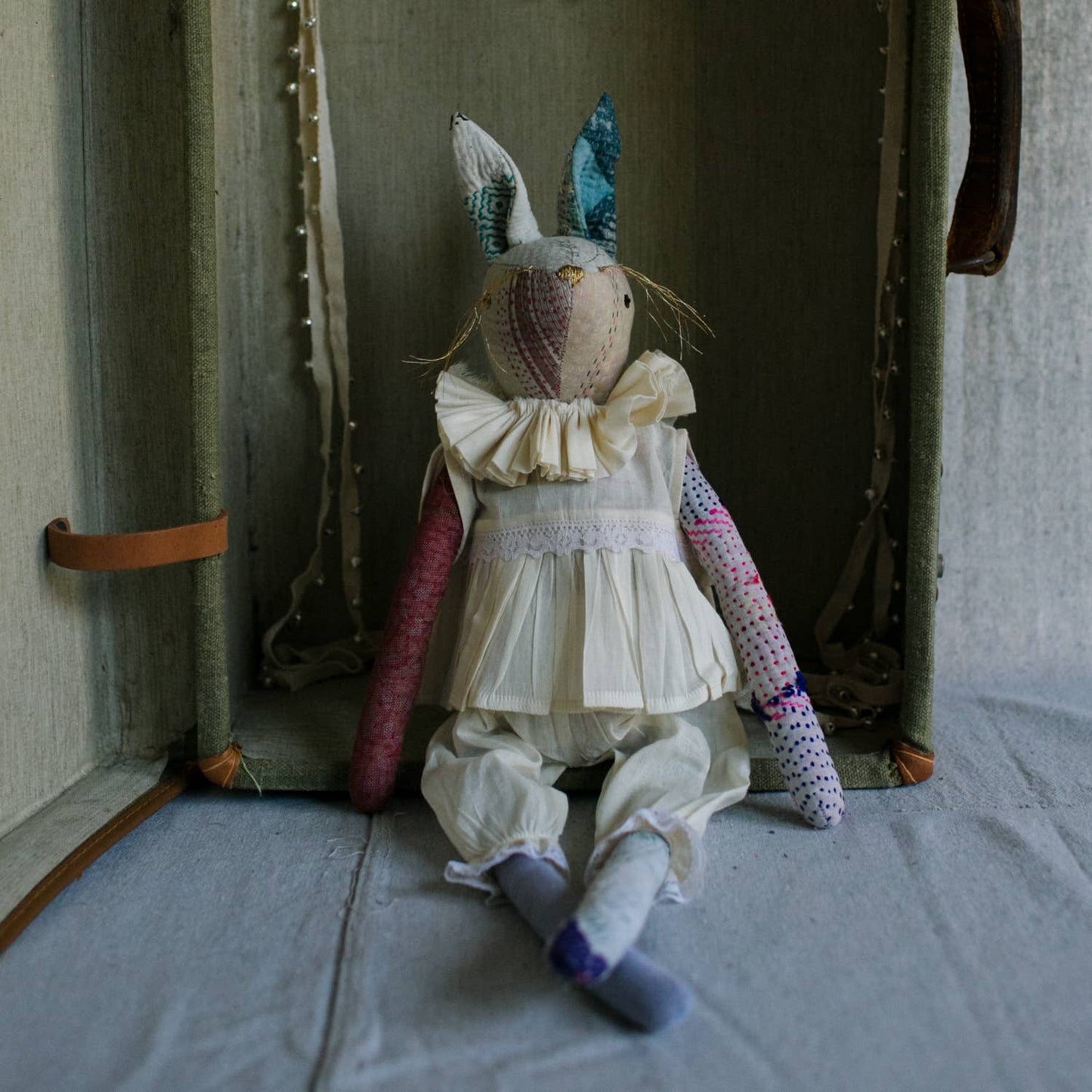 Kantha Ruffle Bun Rag Doll - Cotton-filled Art Doll