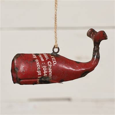 Reclaimed Metal Whale Ornament