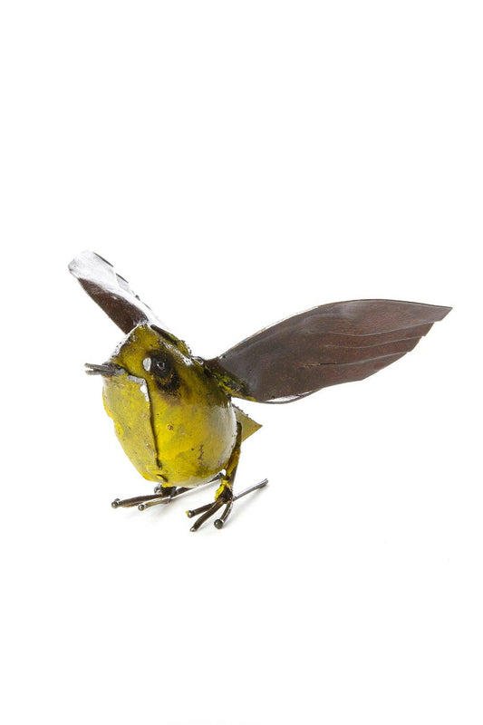 Yellow Recycled Metal Fluttering Bird Sculpture