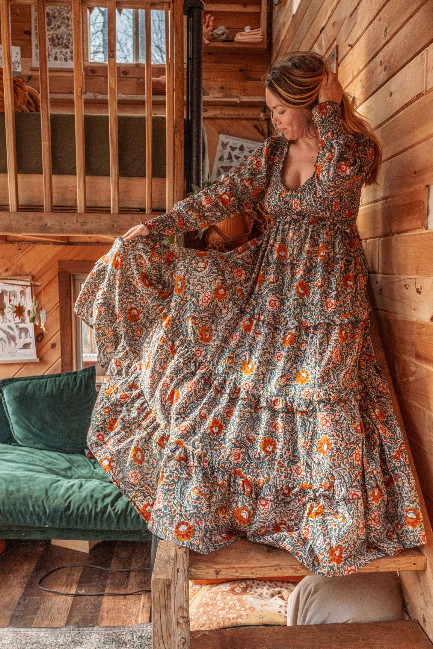 ORGANIC Cotton Block Printed Maxi Dress, Floral EMILIA Dress