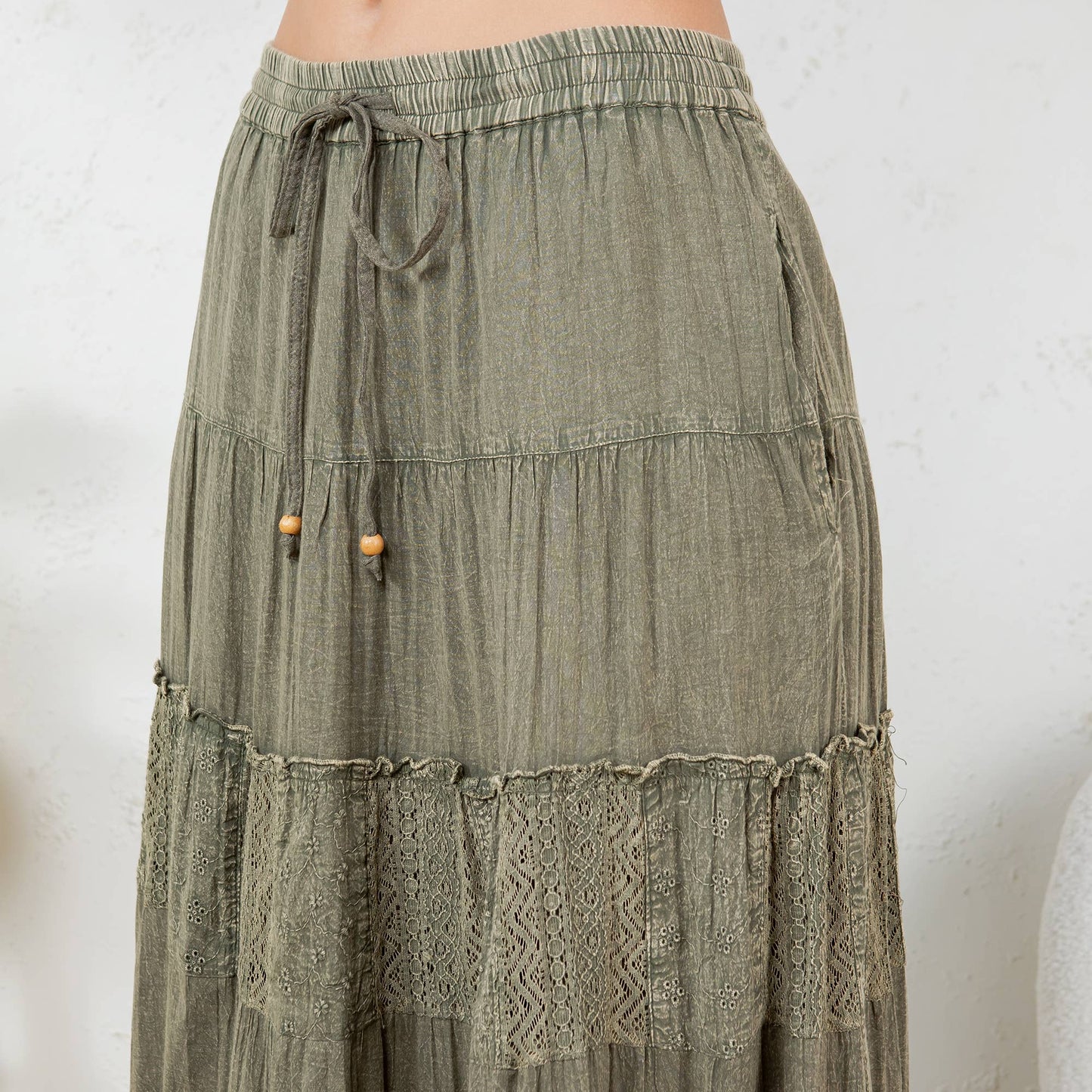 7 Tiered Crinkle Lace Patchwork Skirt with Pocket