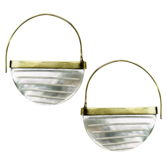 Zahara Earrings, Lines, Mother of Pearl