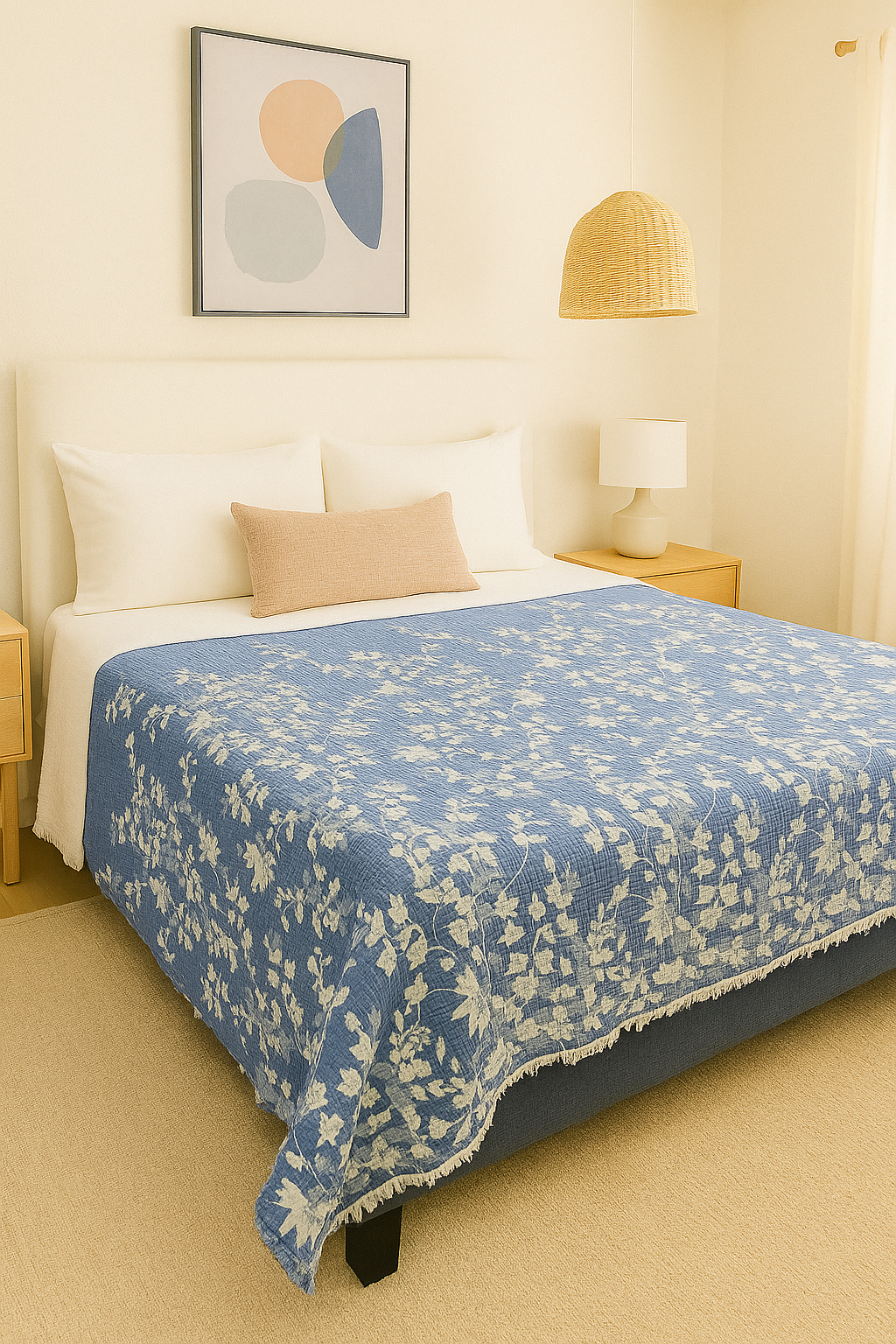 Bougainvillea Muslin Bed Blanket – Blue| Queen