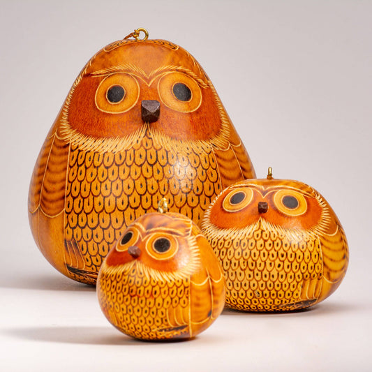 Blond Owl - Gourd Ornament - Natural Holiday