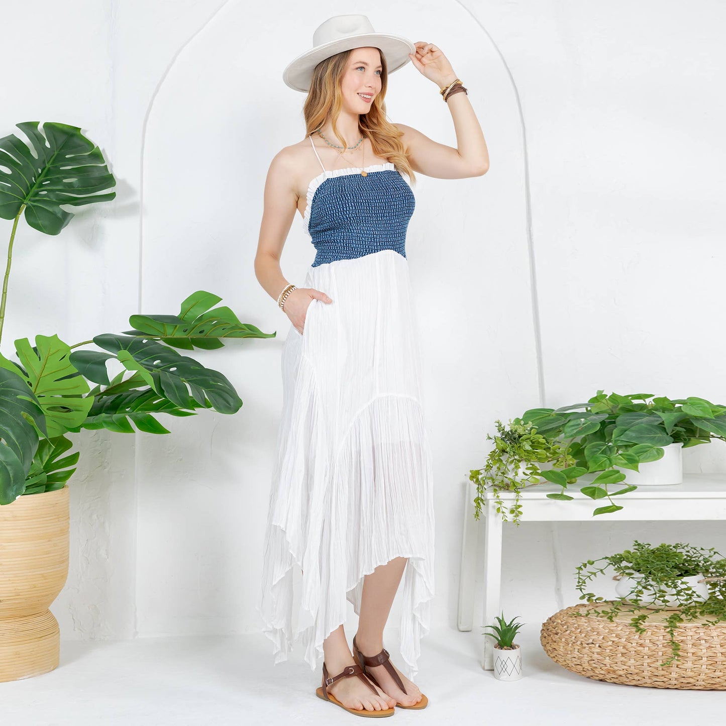 Handkerchief Hem Mid-Length Dress with Patches