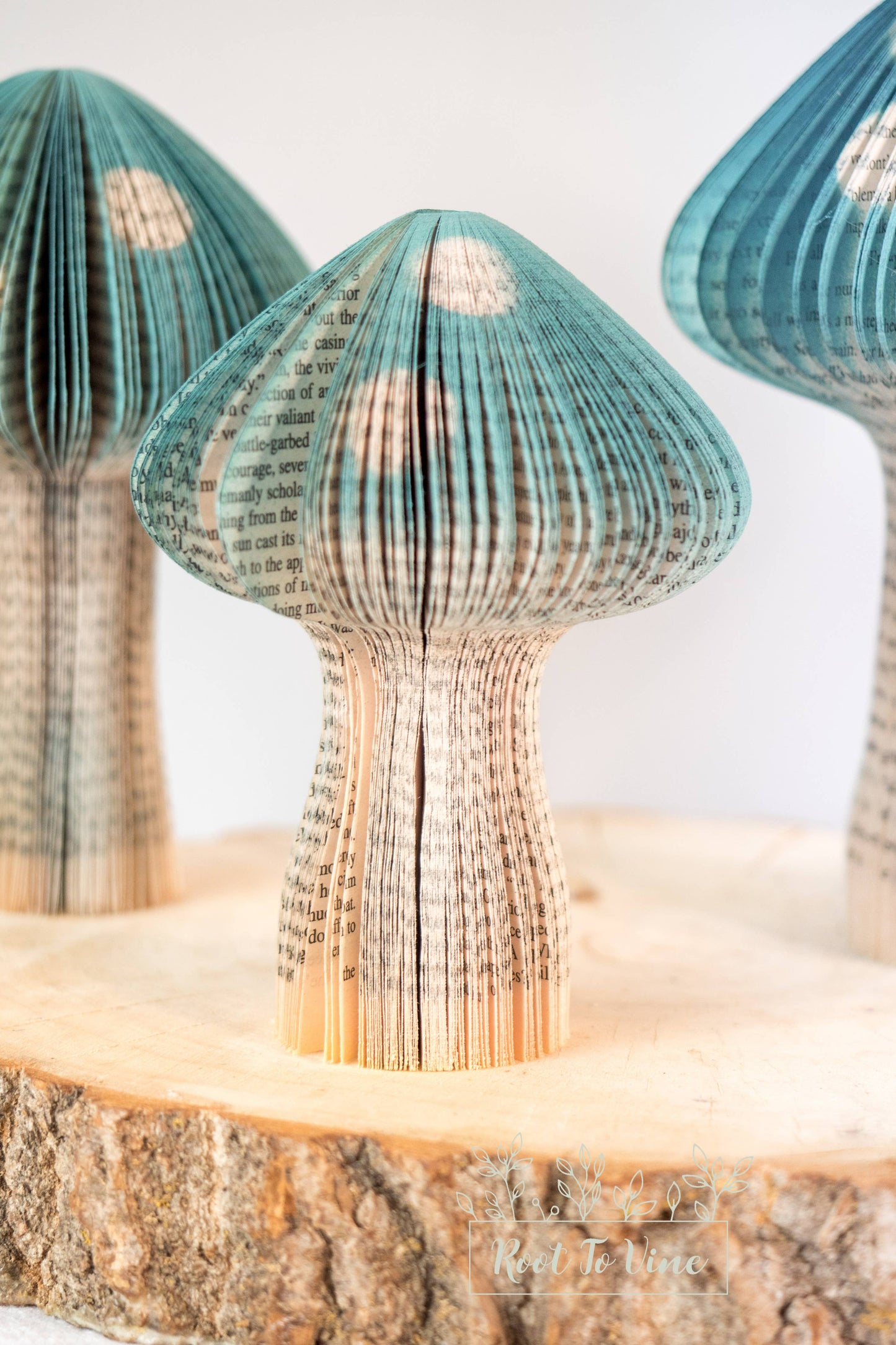 Book Page Mushrooms-Teal-Easter Decor-Gift-Eco-Friendly Gift